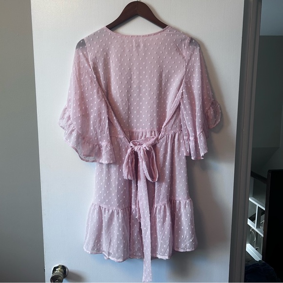 Pink Ruffled V-Neck Dress - Picture 2 of 3